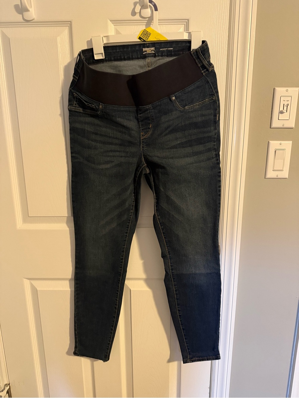 Dark Wash Skinny Maternity Jeans with Black Support Panel